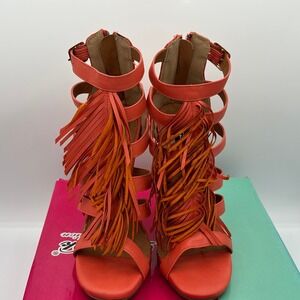 DbDk Women Size 6 Blairy-2 Coral Fringe Gladiator Stiletto Heels Festival NIB